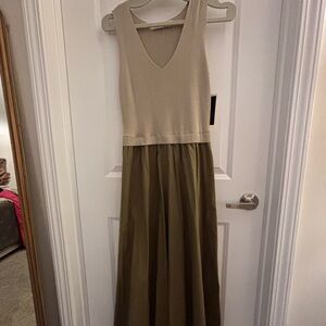 Elegant Cream and Olive Maxi Dress